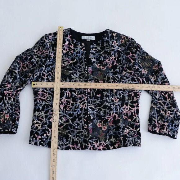 Vintage Tahari Arthur Levine Black & Maroon Sequin Velvet Embroidered Jacket 14 - Picture 4 of 14